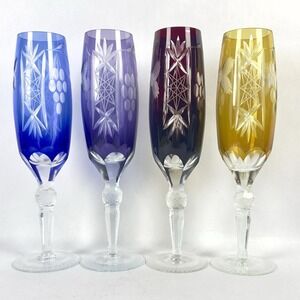 Hortensja Hortensia Cut To Clear Champagne Flutes Glasses - Set of 4 POLAND